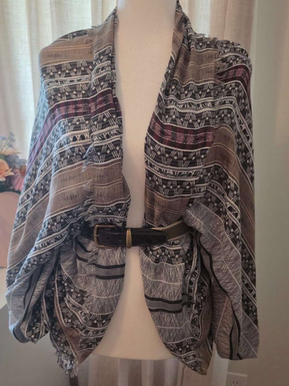 Cejon Oversize Wrap Scarf Shawl Geometric Print Fringe NWT One Size